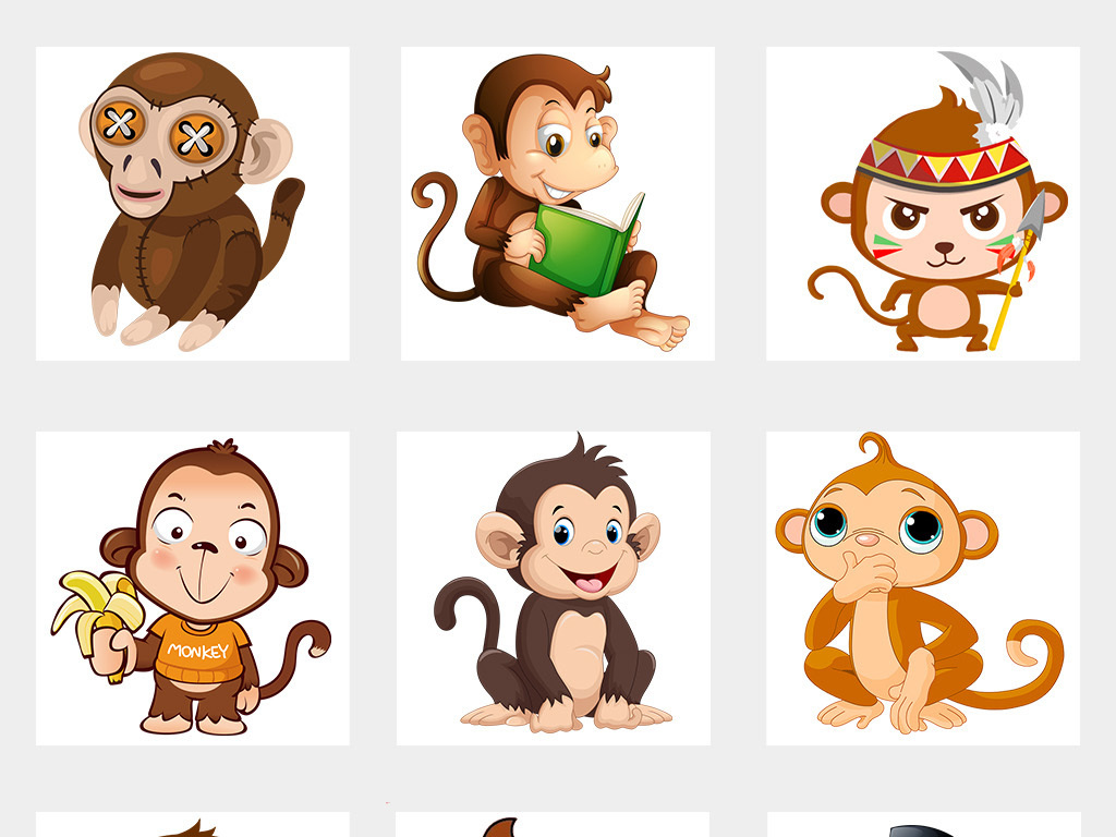 卡通可爱呆萌猴子小猴子动物PNG透明素材