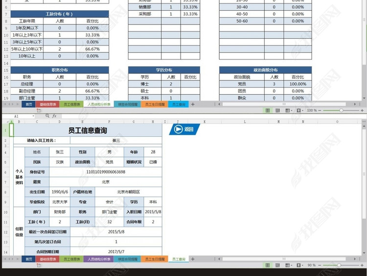 员工人事档案管理系统excel表格模板