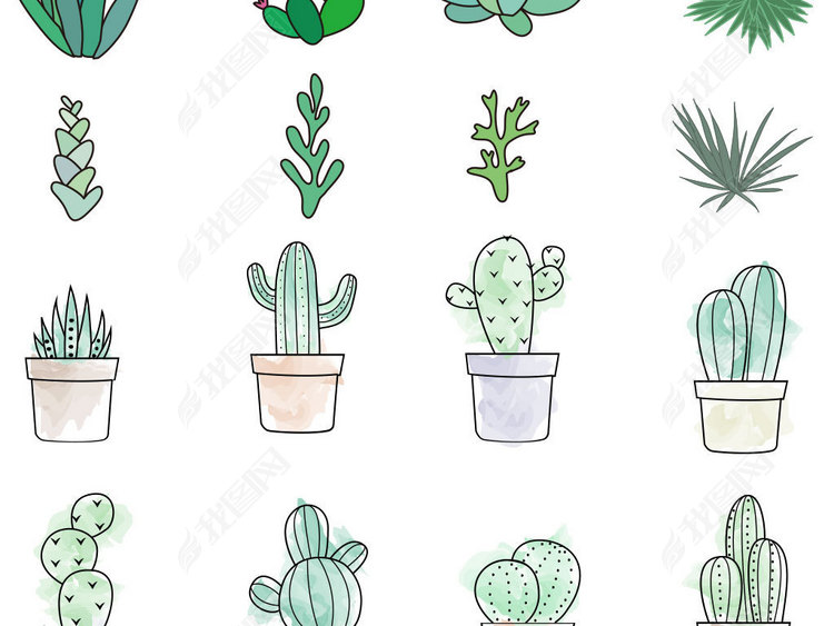 卡通可爱有趣手绘仙人掌矢量图