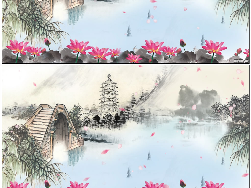水墨西湖配乐中国风背景视频素材