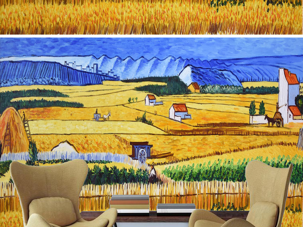 原创高清立体欧式小麦丰收油画风景图版权可商用