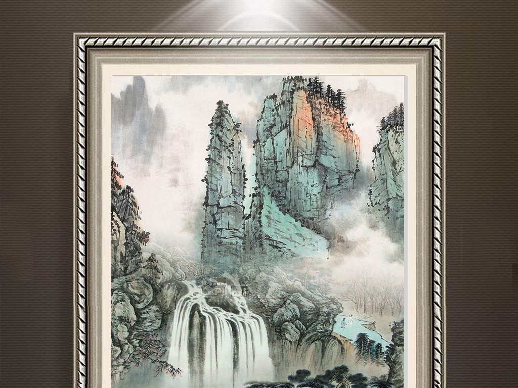 高山流水风景画国画水墨画玄关