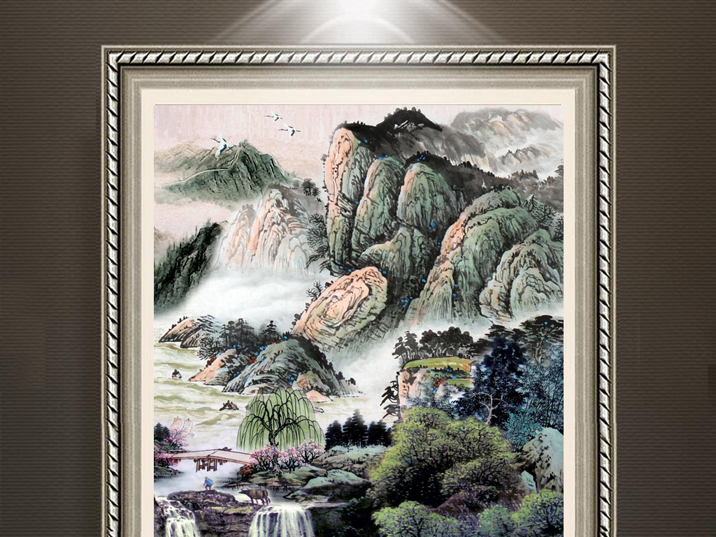 高山流水山水国画风景画玄关