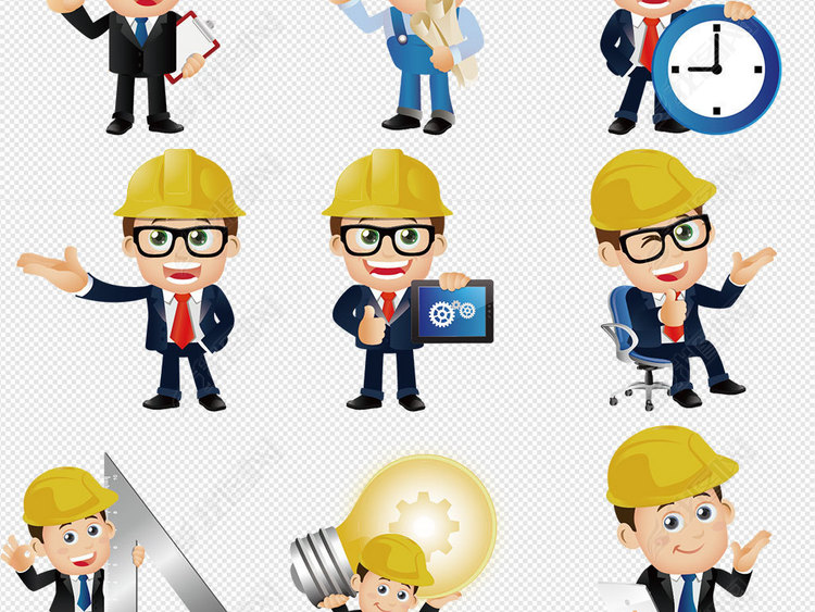 施工人员建筑工地施工测量安装工具工人剪影矢