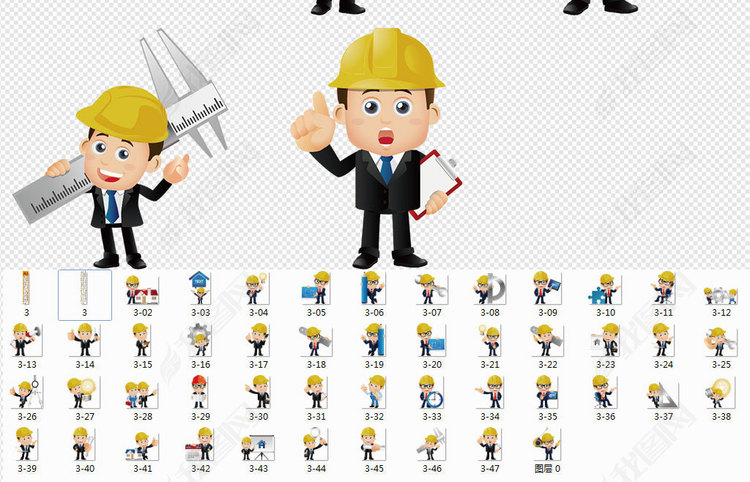 施工人员建筑工地施工测量安装工具工人剪影矢