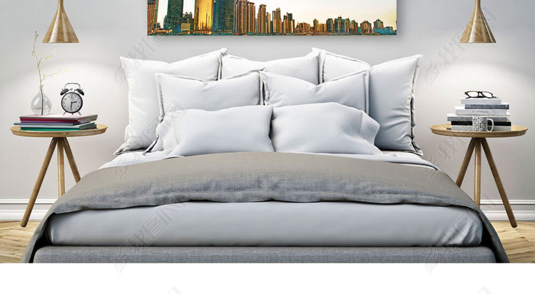 彩色水墨城市风光现代北欧简约风客餐厅装饰画