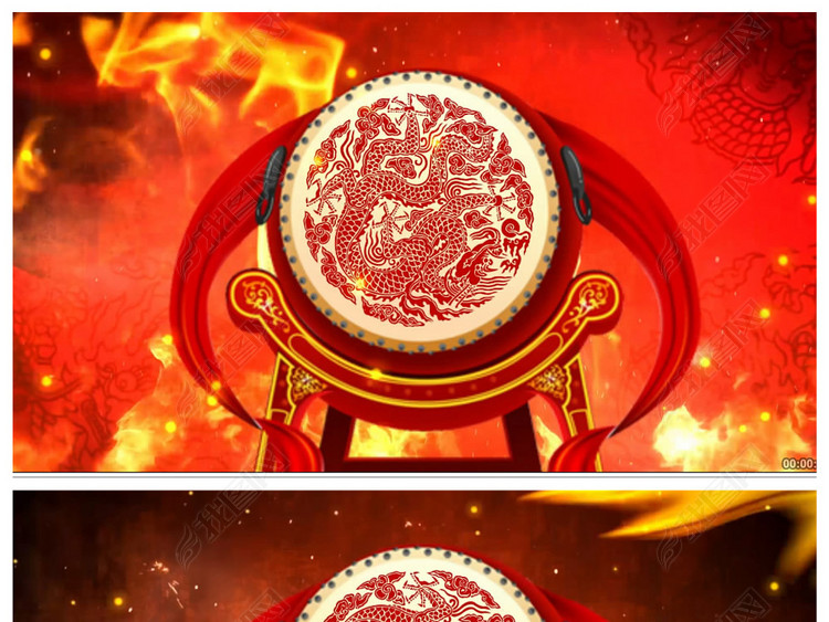 大气晚会开场龙鼓舞火焰鼓舞led背景视频