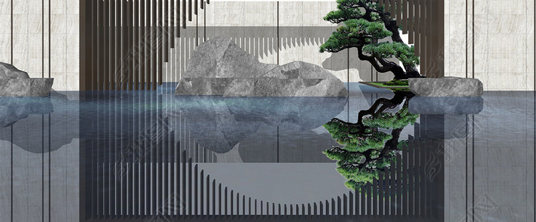 新中式新亚洲禅意景墙SU模型2018更新款