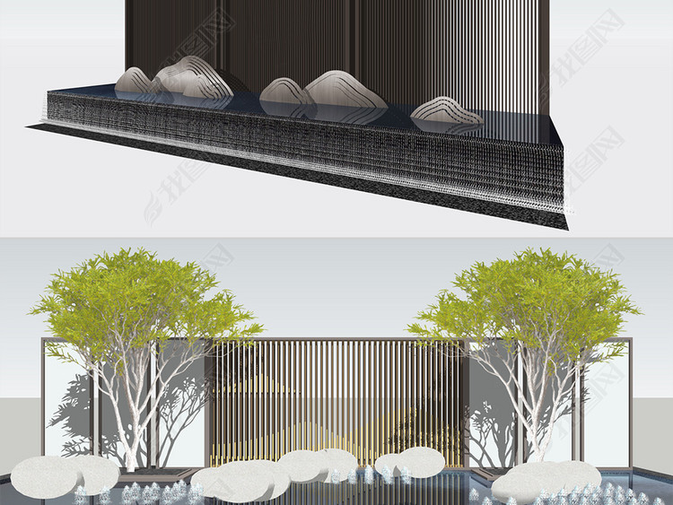 新中式新亚洲禅意景墙SU模型2018更新款