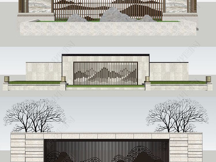 新中式新亚洲禅意景墙SU模型2018更新款