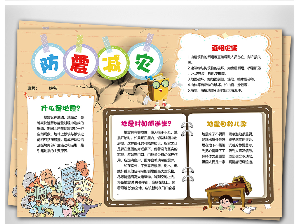 小学生防震减灾手抄报地震安全知识小报