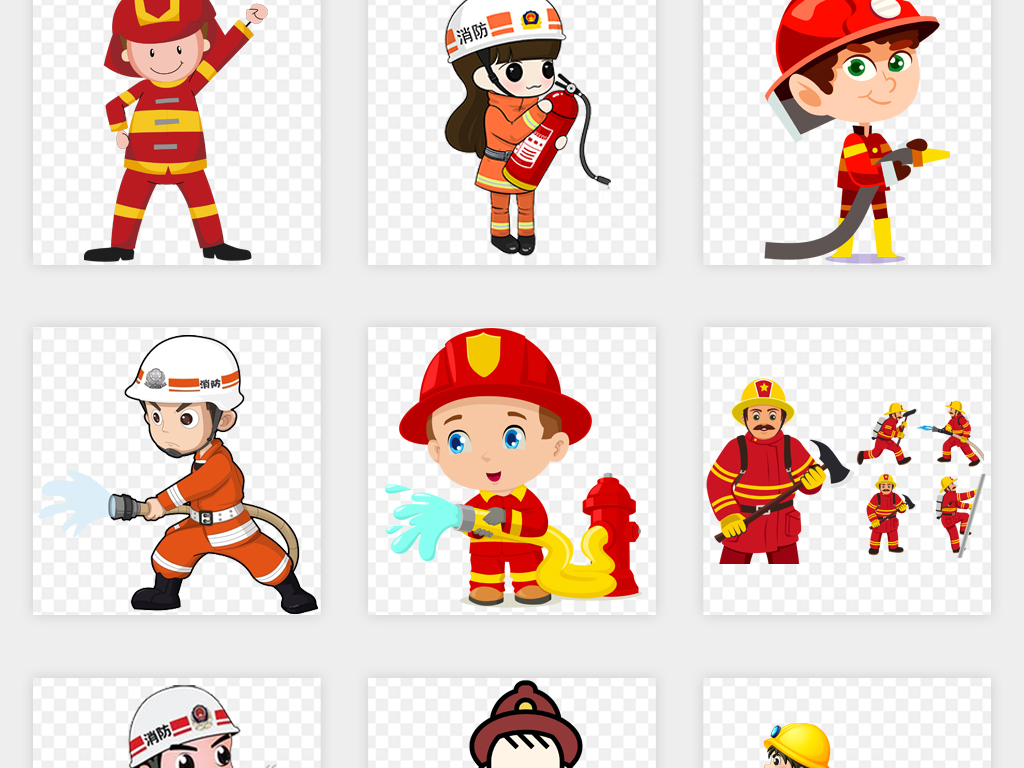 卡通动漫救火消防员漫画人物png免扣素材