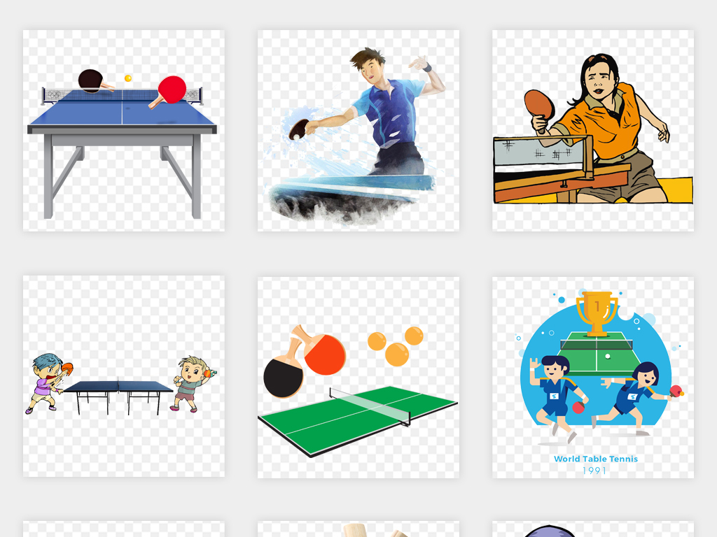 卡通儿童打乒乓球运动比赛球拍球室球赛海报png免扣素材