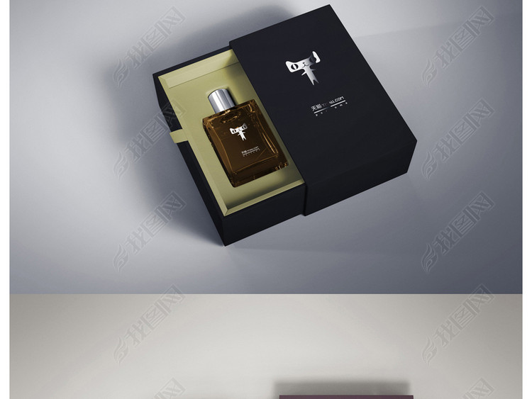 蓝色香水化妆品包装设计模切刀版样机