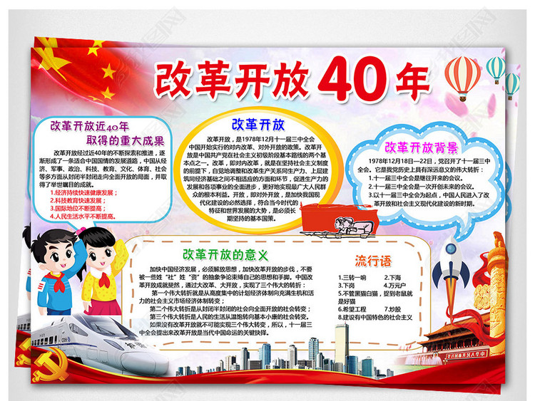 WORD\/PS改革开放40年小报家乡手抄报祖国电