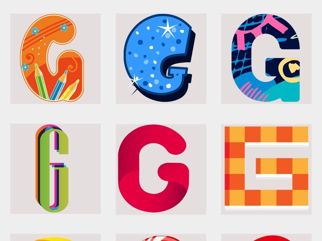 卡通可爱儿童英文字母G设计艺术字体