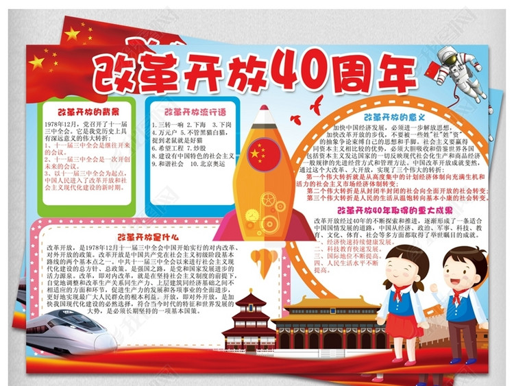 改革开放40年小报厉害了我的国电子手抄报