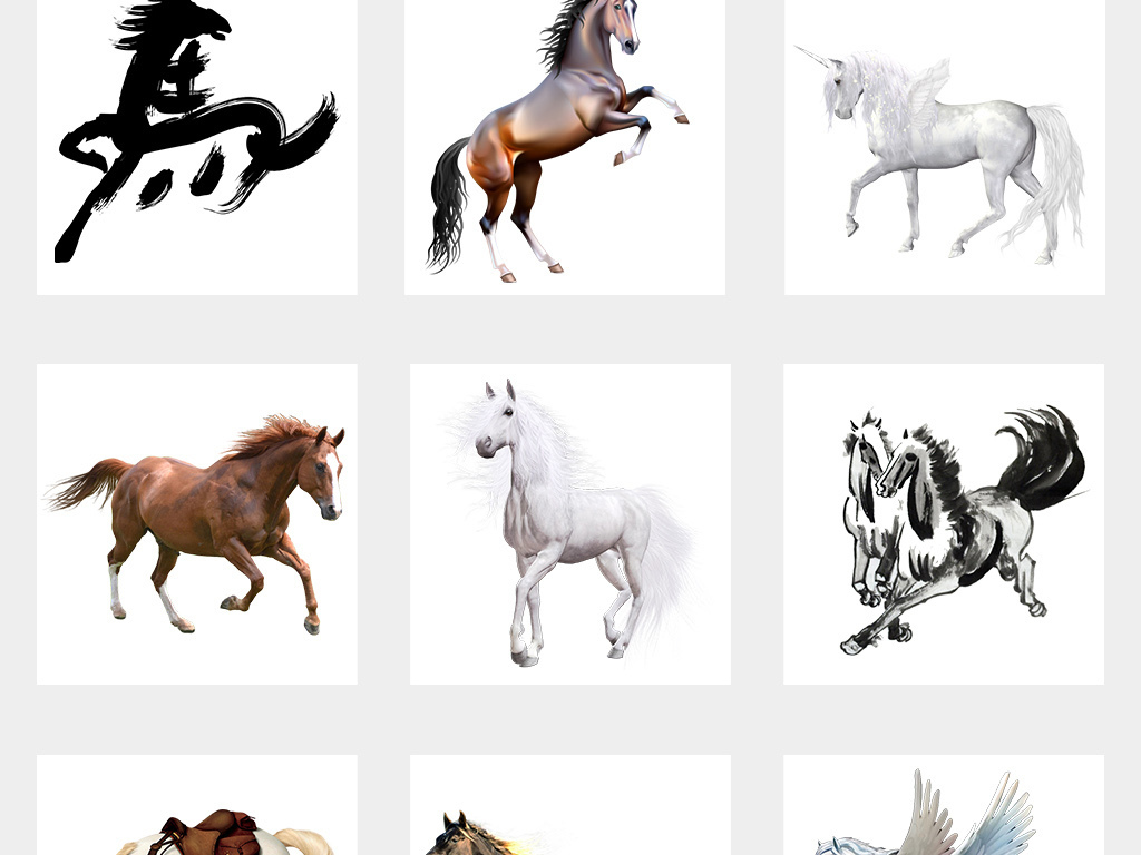 骏马奔腾马赛马战马水墨骏马png背景素材