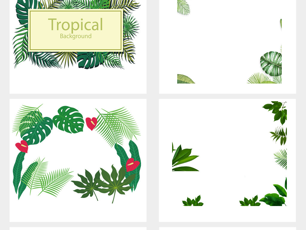 森系热带植物树叶芭蕉叶手绘边框PNG素材