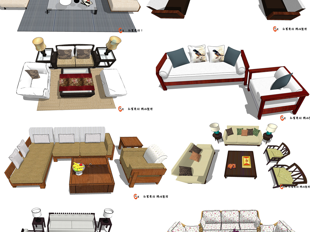 草图大师新中式沙发模型合集设计图下载(图片308.84mb