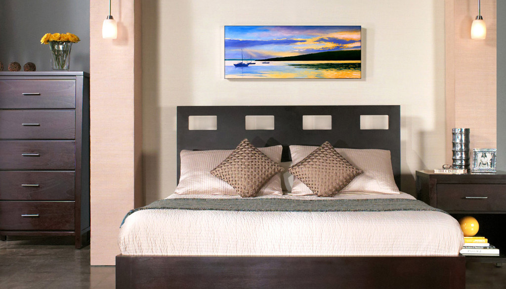 北欧手绘日出风景艺术酒店卧室装饰画床头画