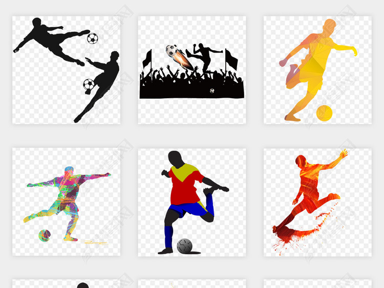 2018俄罗斯世界杯卡通踢足球的人剪影png免扣