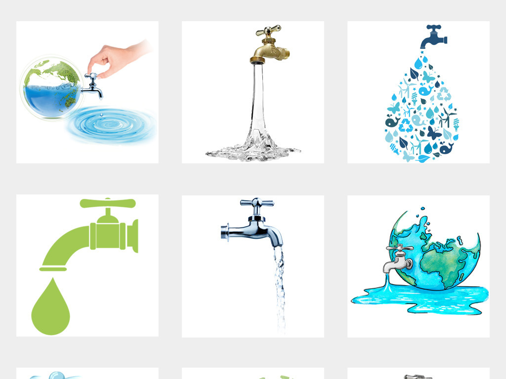 50款卡通手绘流水水龙头节约用水世界水日PN