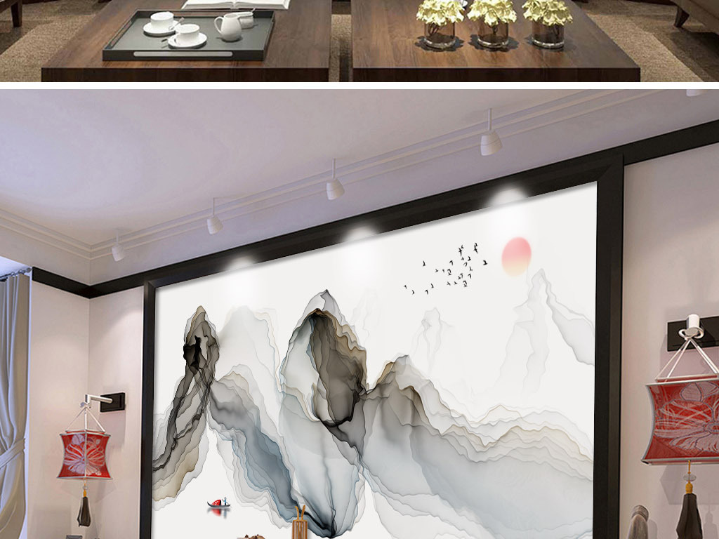 新中式山水客厅装饰画背景墙