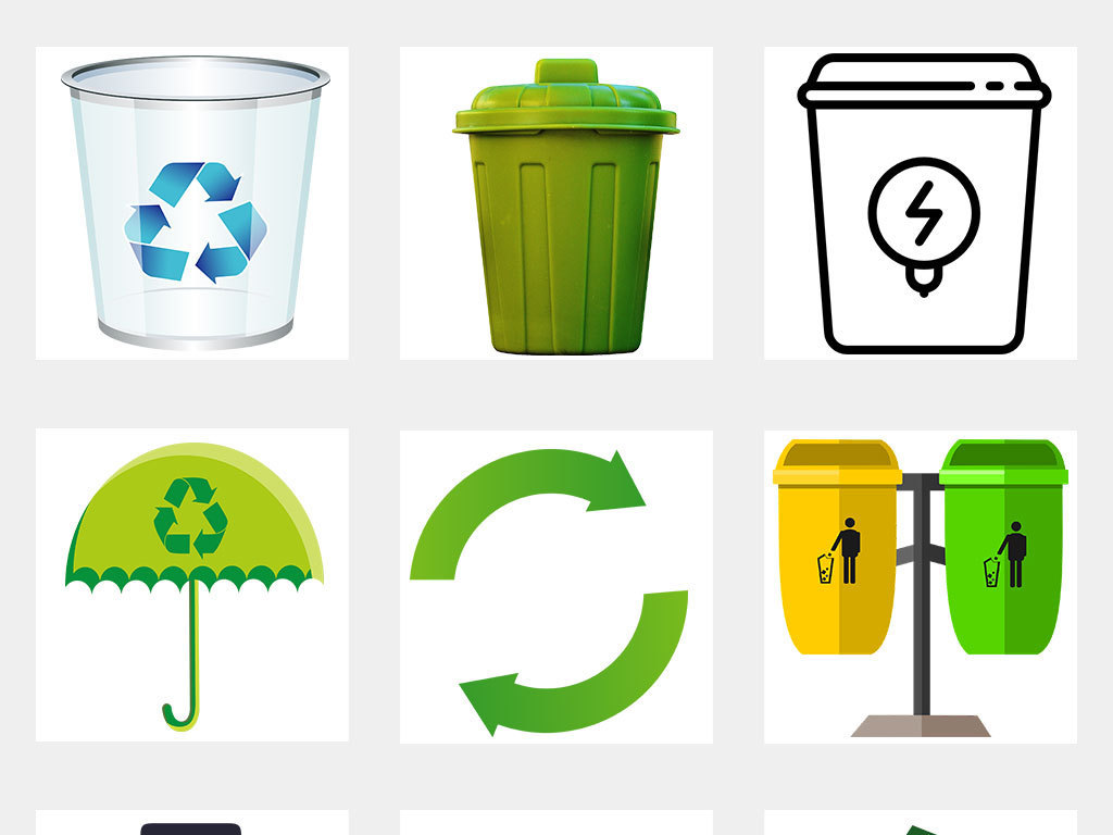环保垃圾桶回收站图标海报PNG素材