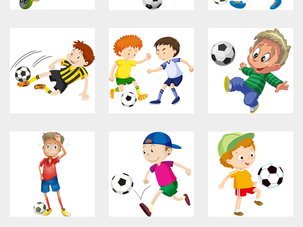 卡通小学生儿童小孩踢足球运动体育免扣素材