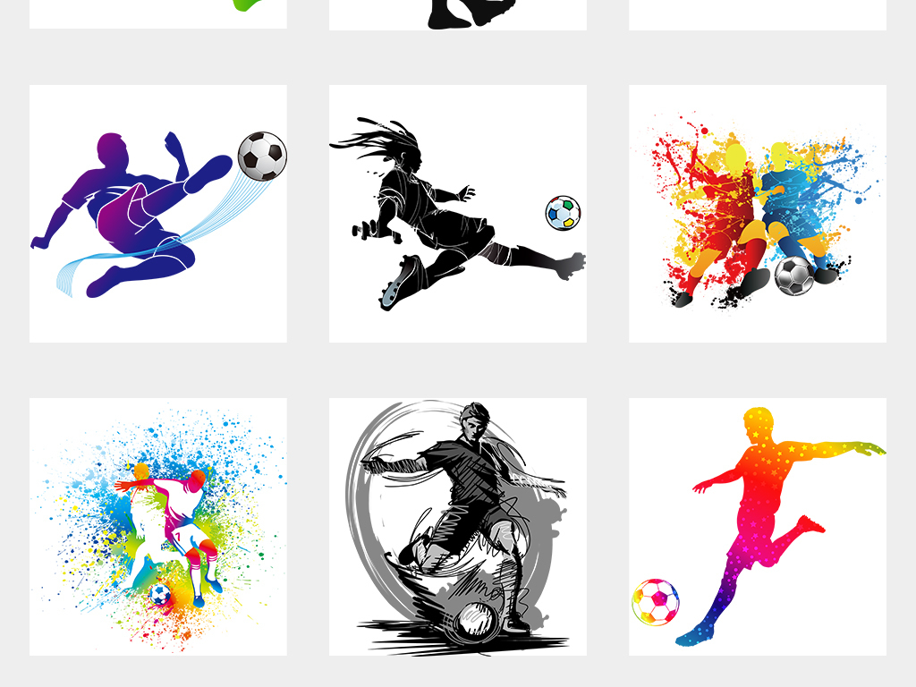 2018世界杯踢足球运动人物彩色剪影海报