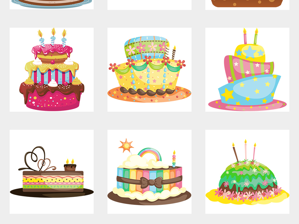 可爱卡通生日蛋糕快乐蜡烛庆祝设计素材免扣PNG