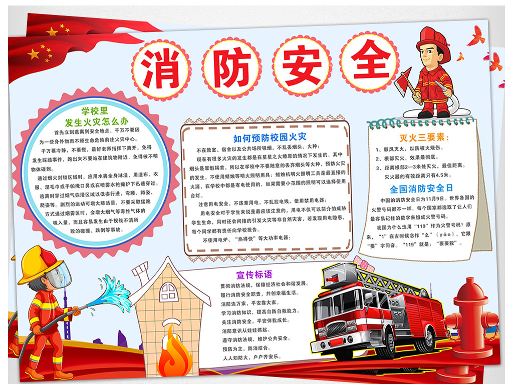 消防安全小报校园安全手抄报防火灾电子小报
