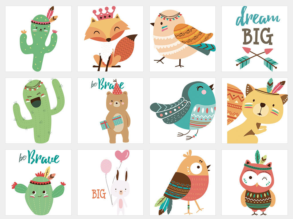 AI\/独立PNG\/北欧无框画动物无框画手绘插画装饰画