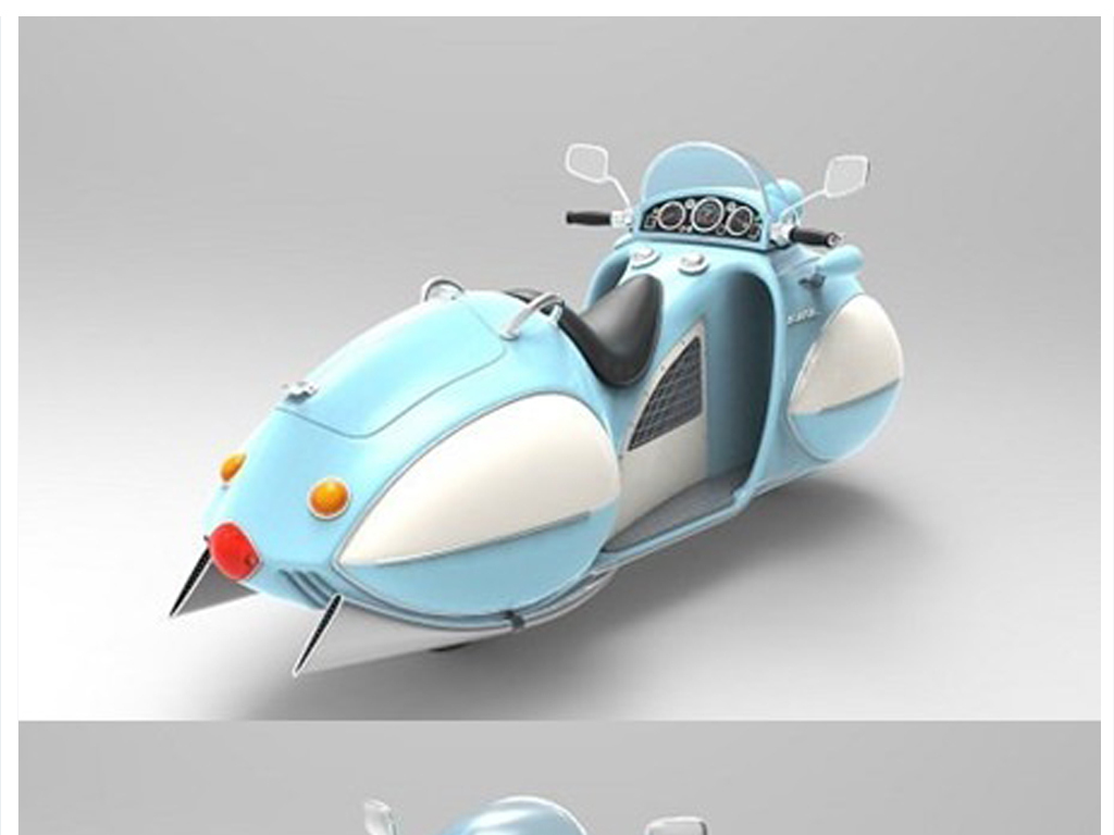 卡通动画科幻未来复古摩托飞艇飞船3D模型