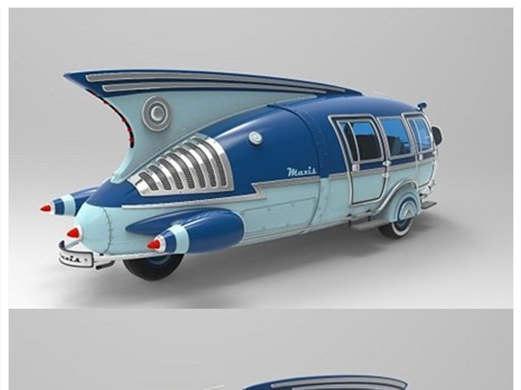 卡通动画科幻未来复古汽车飞艇飞船3d模型