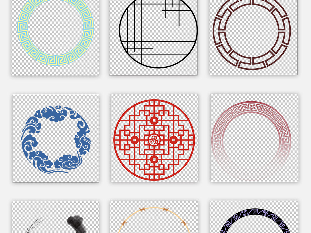 中国风圆环圆形边框圆圈剪纸png背景素材