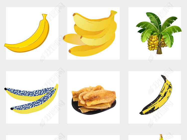 精美精品黄色大香蕉和香蕉片包装背景素材