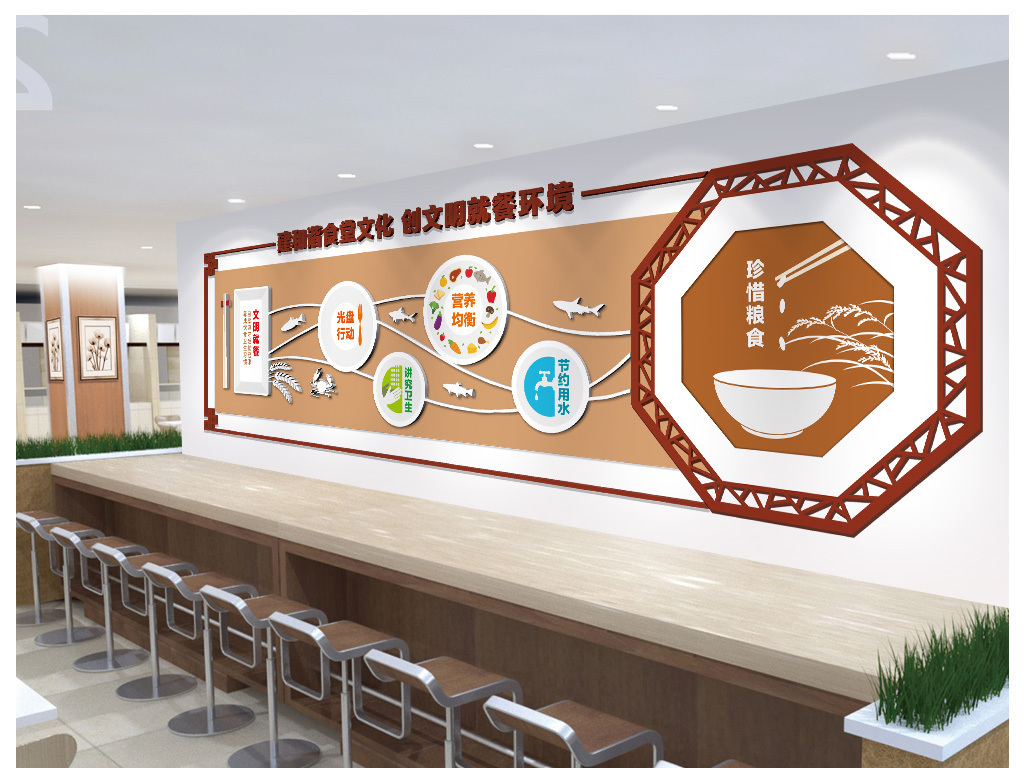 建设文明食堂公益形象墙学校饭堂文化墙