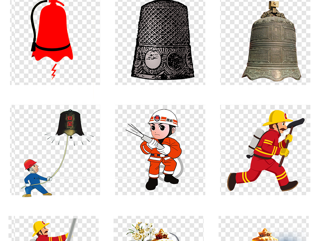 卡通消防员消防安全消防警钟png免扣素材