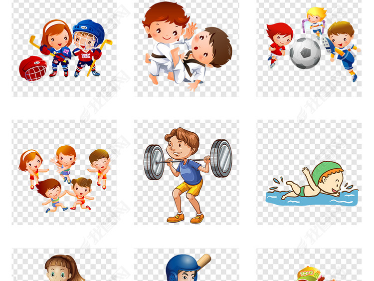 体育运动会趣味卡通运动儿童小学生免扣素材