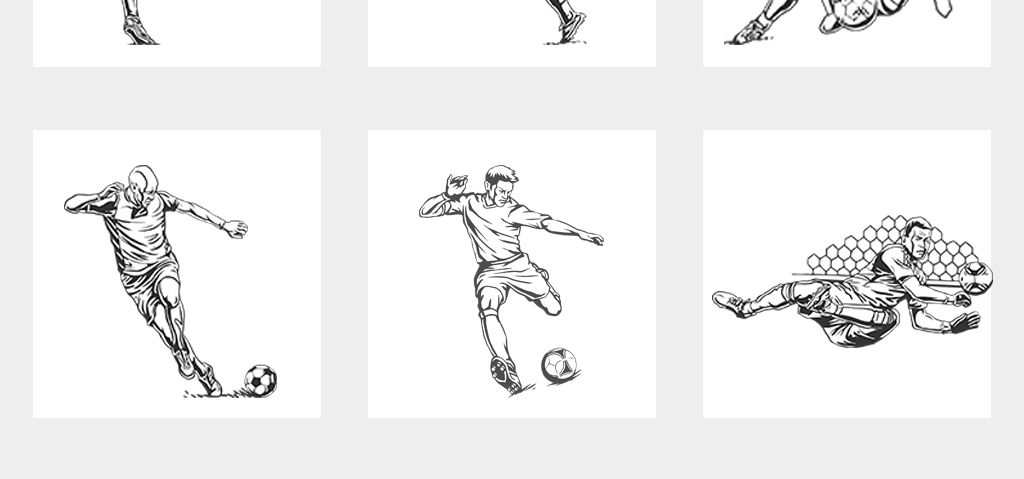 2018世界杯手绘踢足球运动人物线稿素描素材