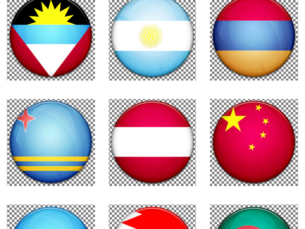 69个国家圆形国旗区旗图标免抠png素材