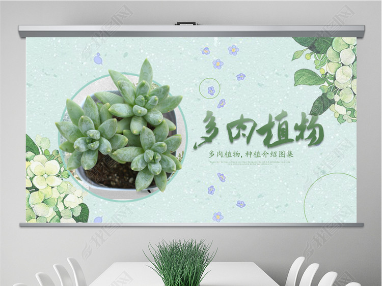 清新绿色多肉植物种植介绍PPT模板
