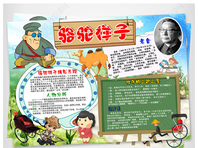 骆驼祥子小报好书推荐手抄报电子小报模板
