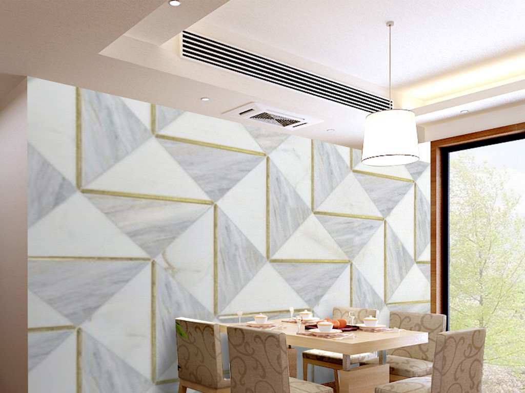 北欧现代简约大理石金色线条瓷砖客厅背景墙