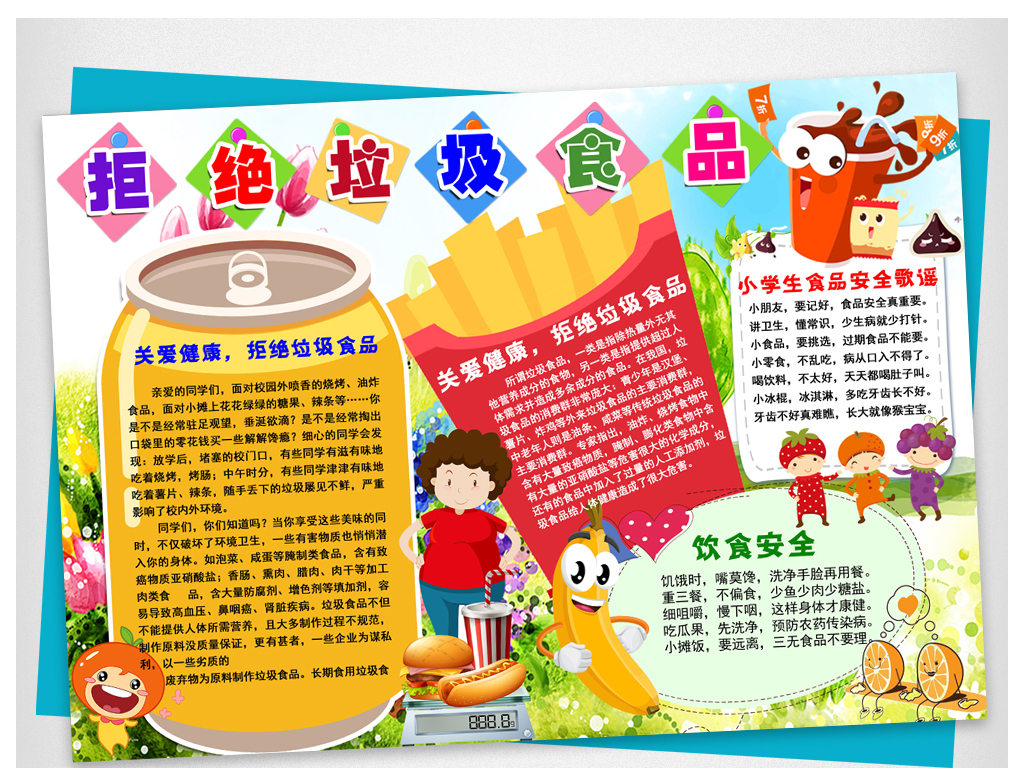 拒绝垃圾食品小报食品安全饮食健康手抄小报