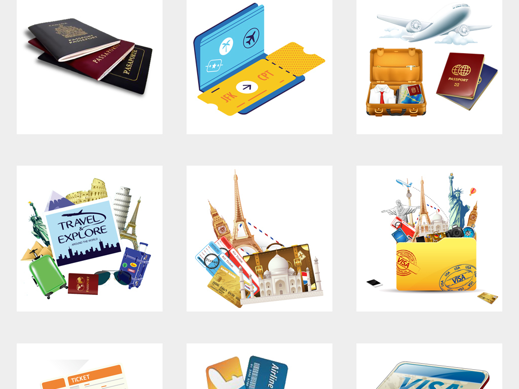 卡通出国旅游办签证护照PNG免扣素材