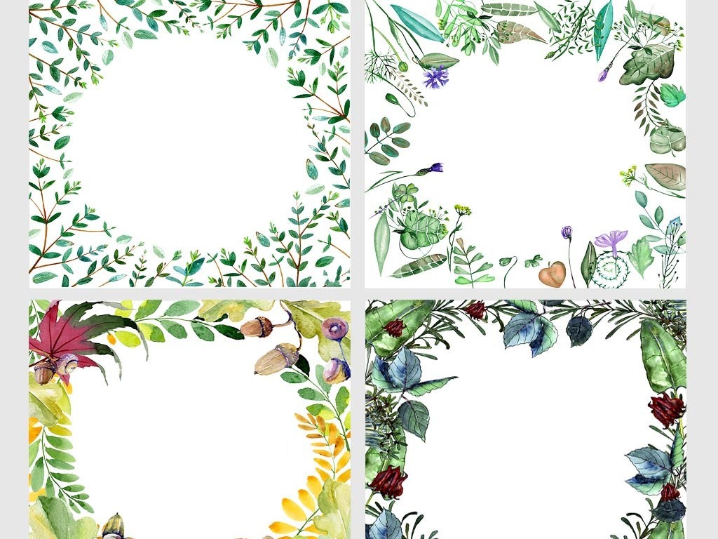 小清新森系热带植物树叶芭蕉叶手绘边框PNG素材