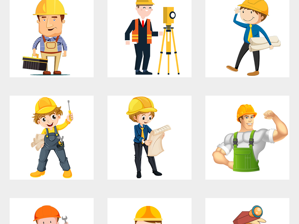 卡通装饰装修建筑工人维修工程师人物素材